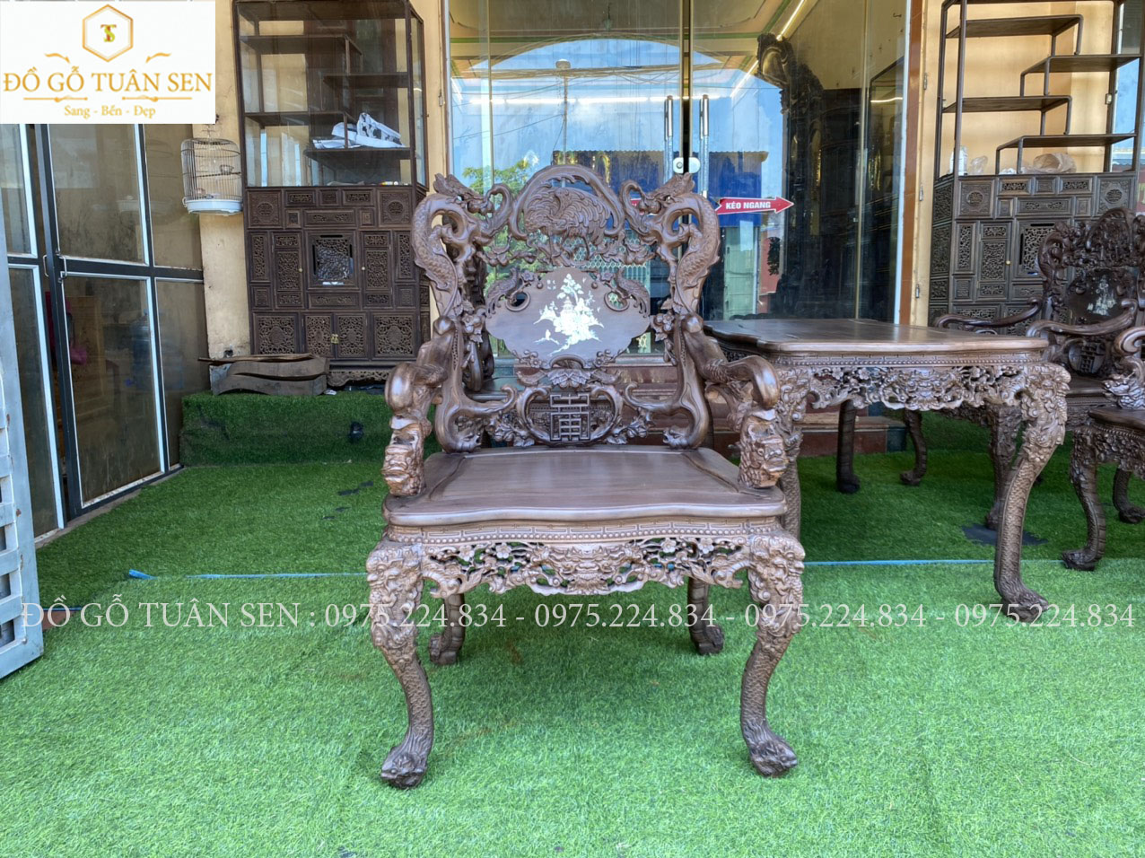 Hình ảnh bộ bàn ghế khánh rồng gỗ gụ 7 món